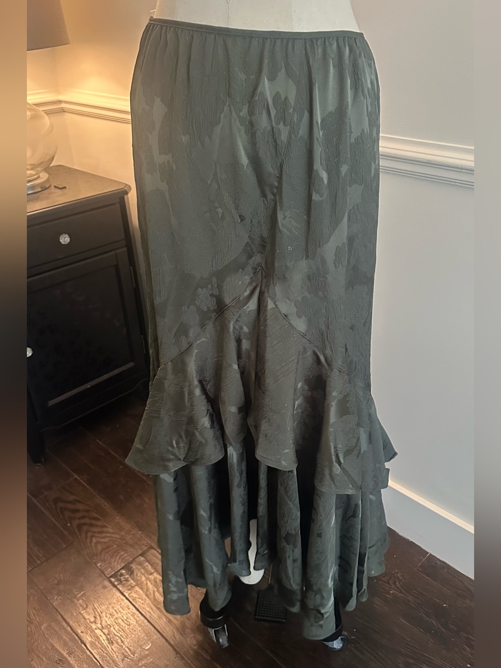 Free people Olive Green Ruffled Midi Skirt